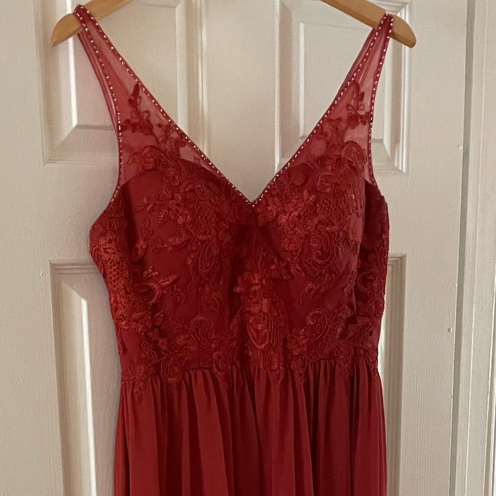 Azazie “Rust” colored bridesmaid dress